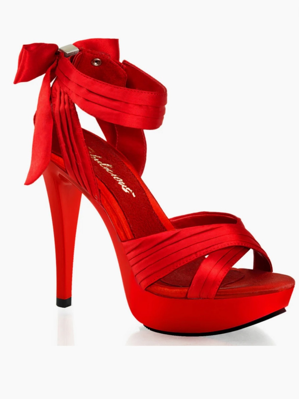 Red Satin Ankle-Tie Platform Heels - Pleaser Shoes Cocktail - 568